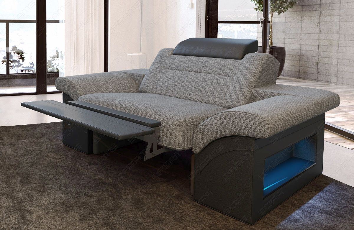 Relax Sessel modern Monza mit verstellbaren Kopfstützen in Webstoff - grau Hugo5 - Die LED Beleuchtung und Relaxfunktion sind optional erhältlich. Bei weiteren Fragen kontaktieren Sie uns bitte.