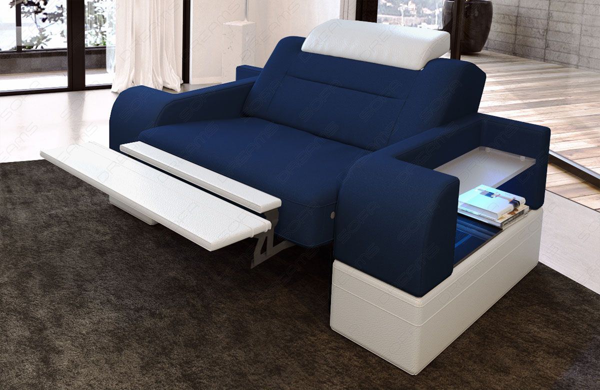 Polster Sessel modern Parma LED in dunkelblau - Mineva17 - Die LED Beleuchtung, USB Anschluss und Relaxfunktion sind optional erhältlich.