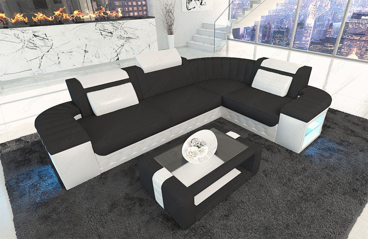 Eckcouch Bergamo L Form mit LED Beleuchtung in schwarz - Mineva14