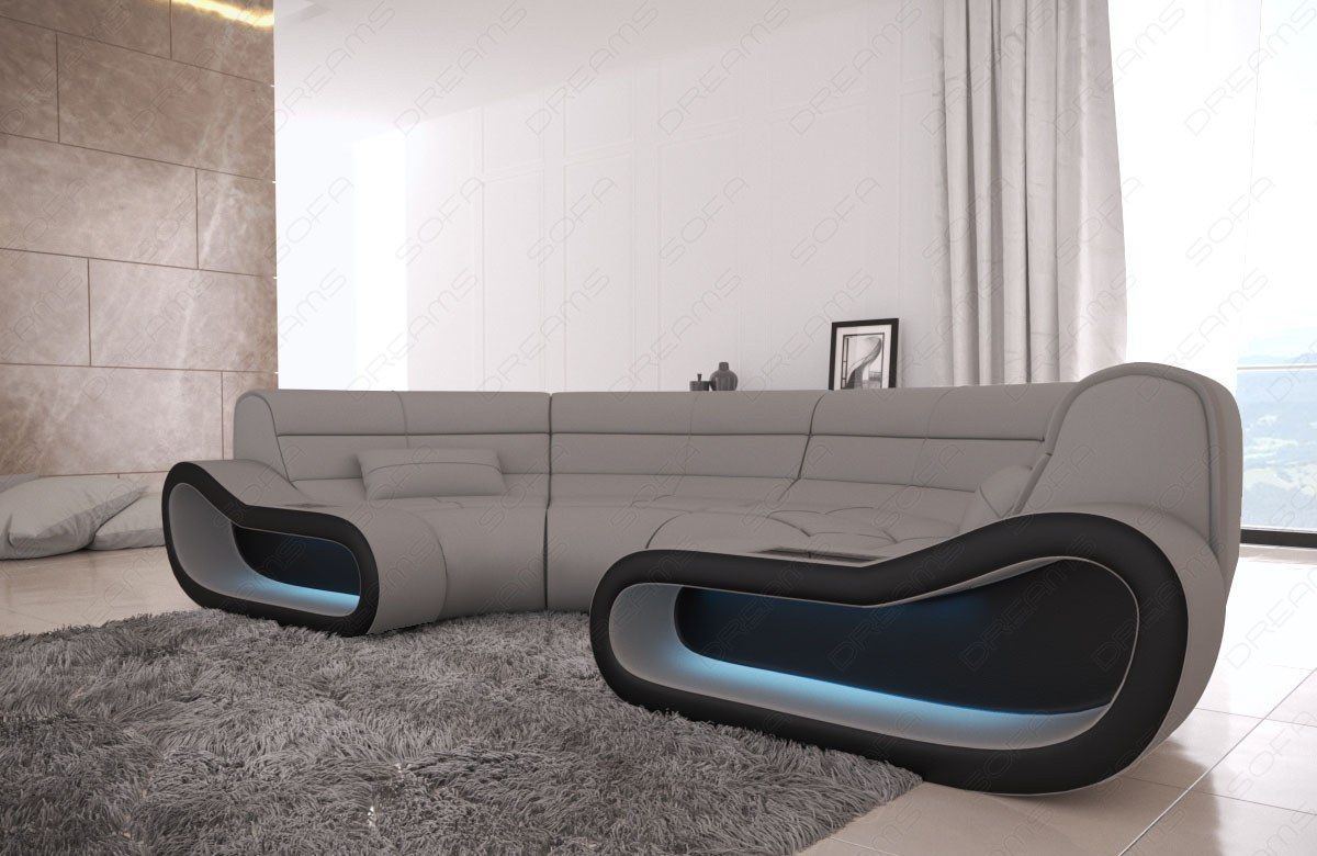 Concept Bigsofa Mikrofaser Stoff mit LED-Beleuchtung in hellgrau - Mineva12
