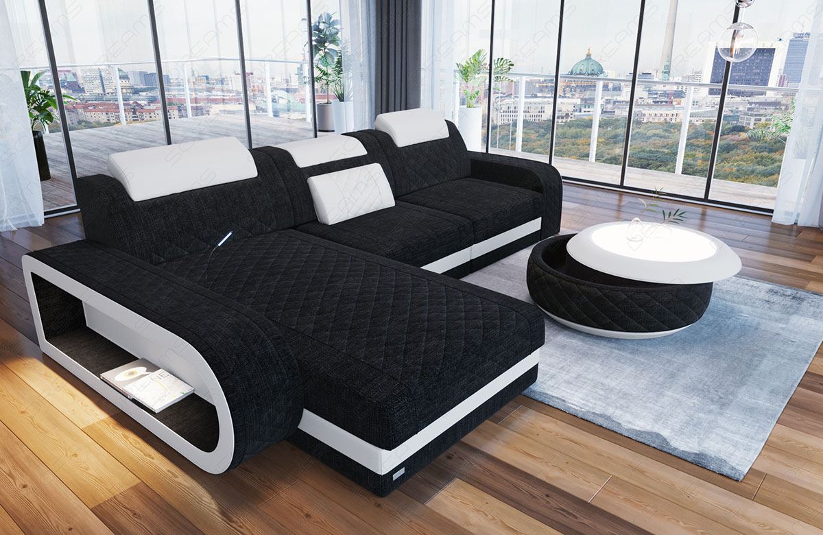 Design Polster Ecksofa Berlin L Form in dunkelgrau - Hugo13 Strukturstoff
