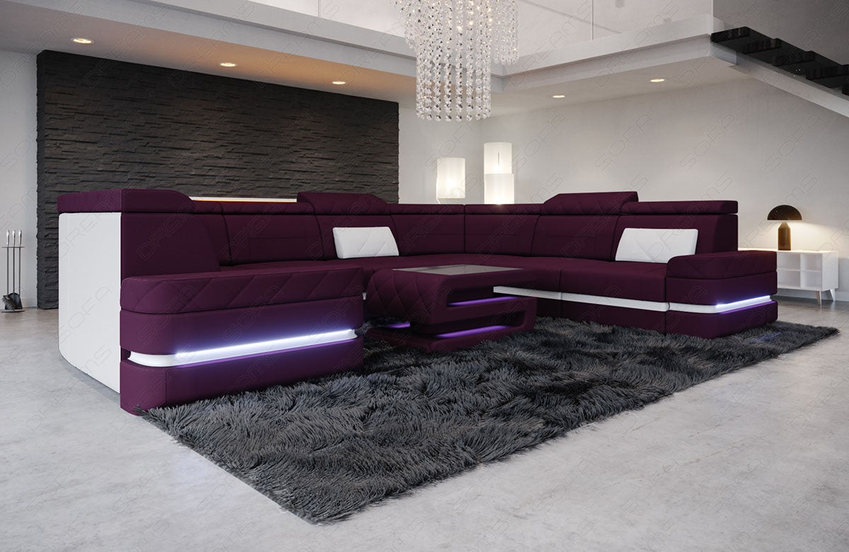 Polstersofa Wohnlandschaft Positano U Form in lila - Mineva13 - Nebenfarbe weiß