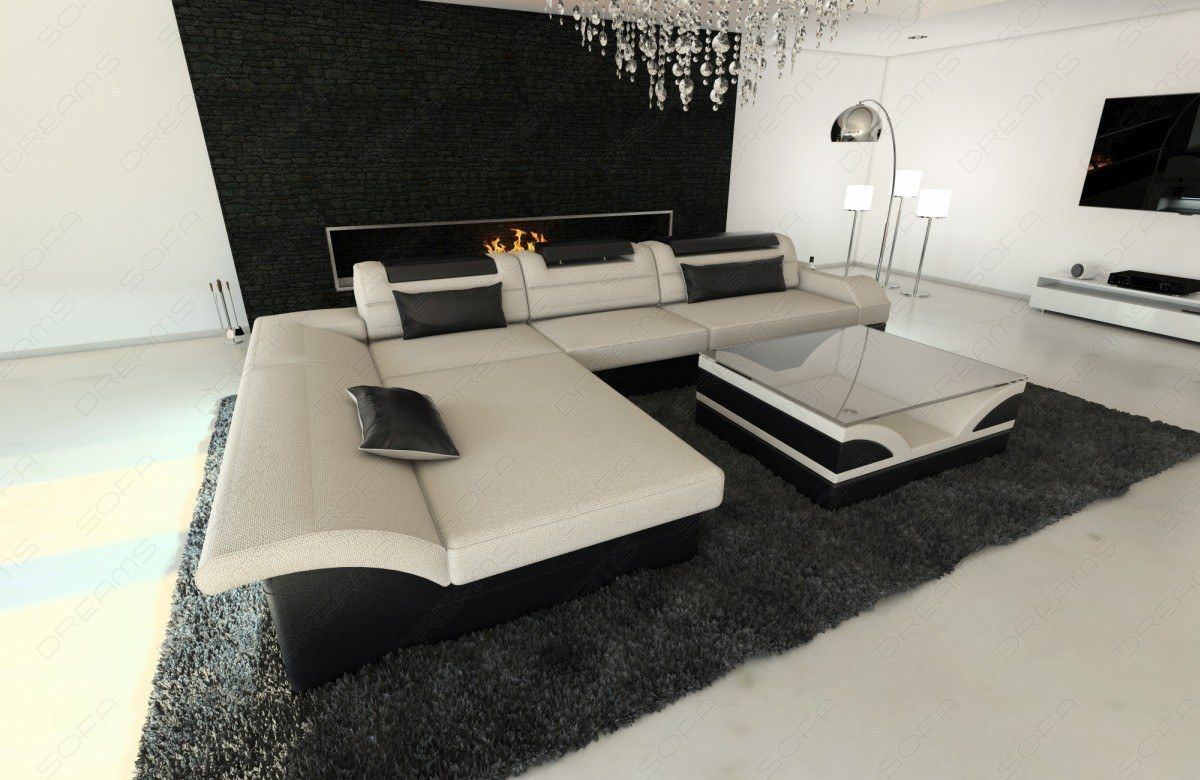 Mini L Form Sofa Monza mit LED und Stoffbezug - Hugo1 Strukturstoff