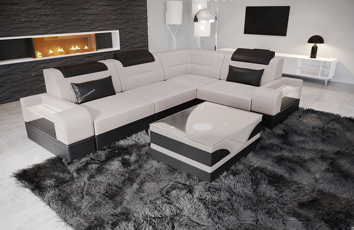 Mini L Form Sofa Trivento mit LED, USB und in Stoffbezug kurz in cream - Altara1A - Wildleder Optik Stoff