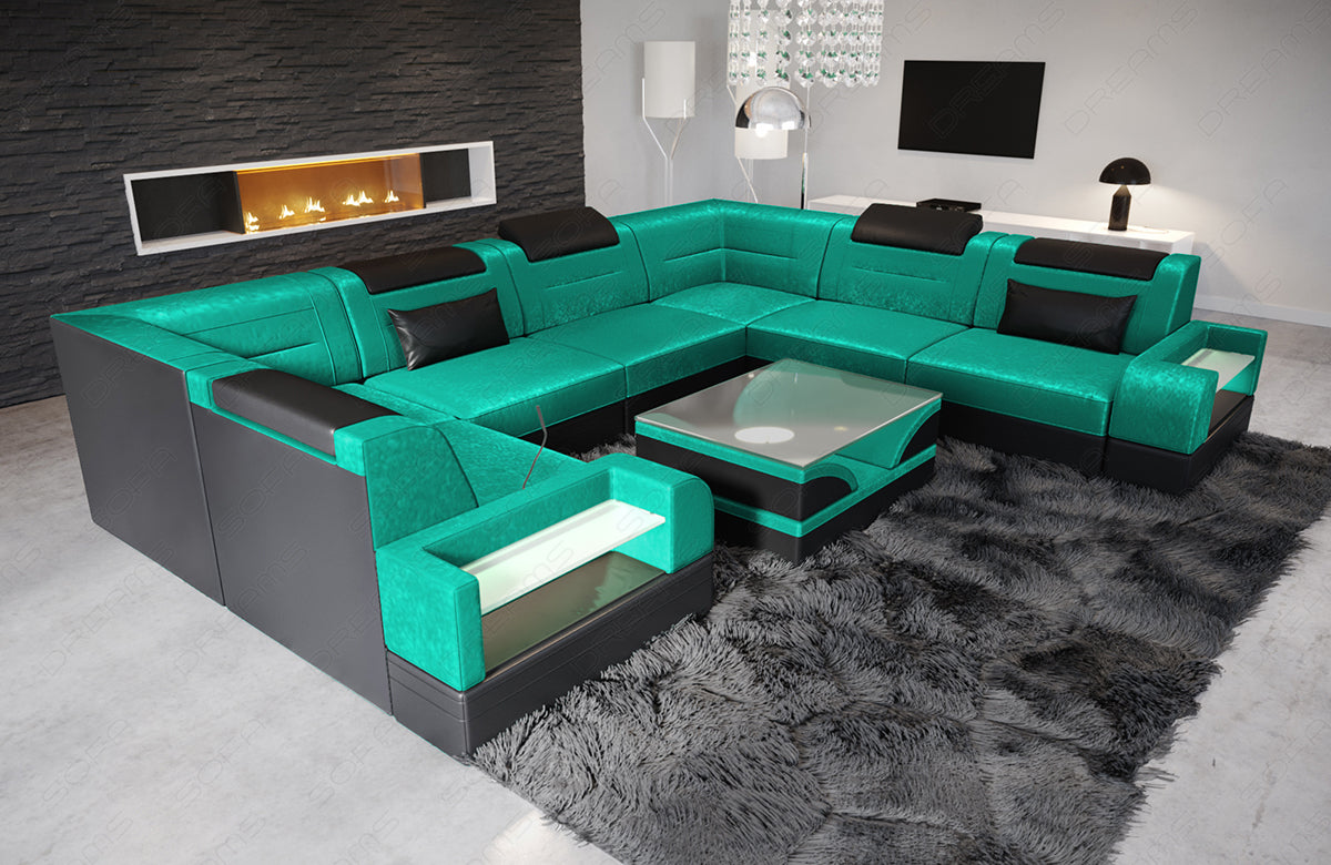 Design Stoff Wohnlandschaft Trivento U Form in türkis - SunVelvet1008 Samtstoff