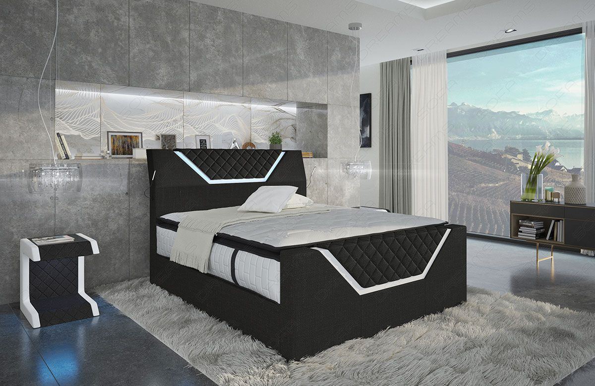 Polsterstoff Bett Nantes mit USB und LED in Webstoff Hugo 14 - schwarz