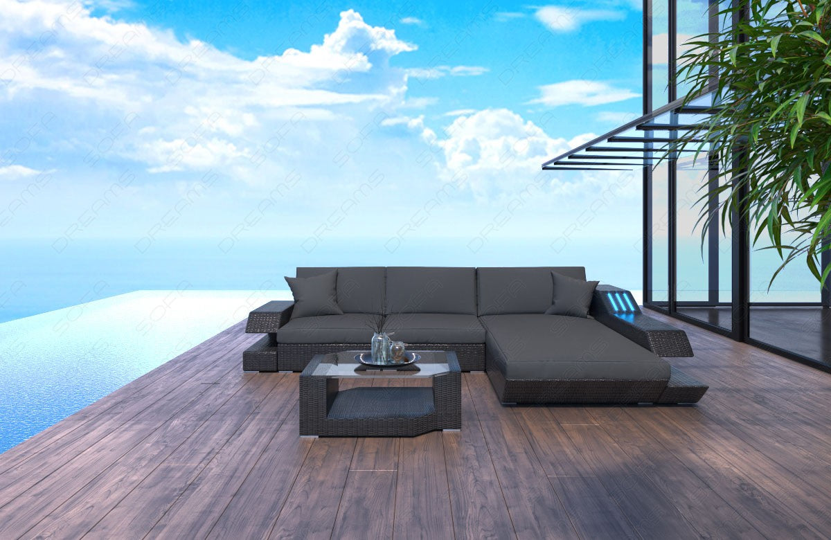 Rattansofa Ravenna L Form mit Polsterauflagen in grau