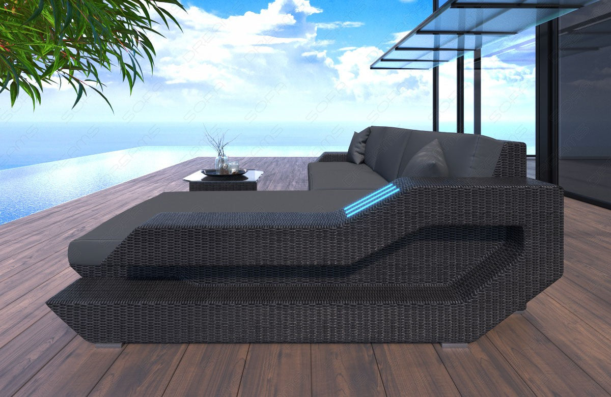 Rattansofa Ravenna L Form mit Polsterauflagen in grau