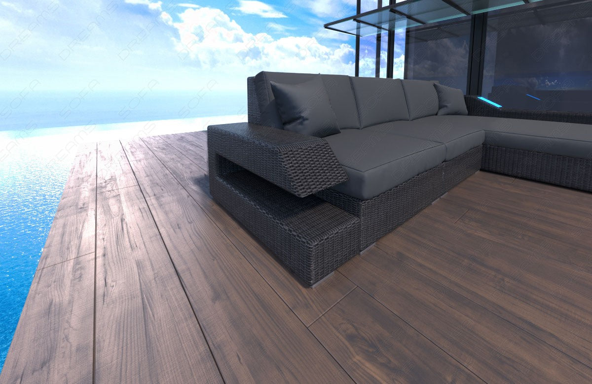 Rattansofa Ravenna L Form mit Polsterauflagen in grau