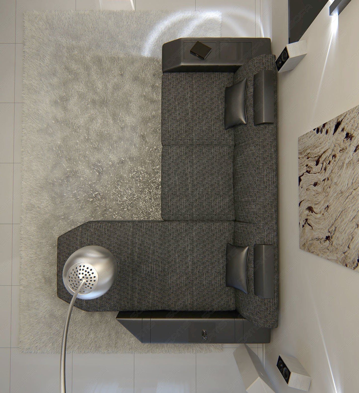 Stoffsofa Prato L Form in schwarz-grau - Hugo12 Strukturstoff