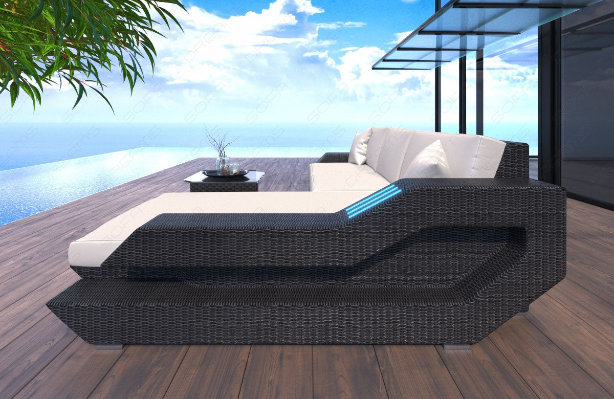 Rattansofa Ravenna L Form mit Polsterauflagen in creme