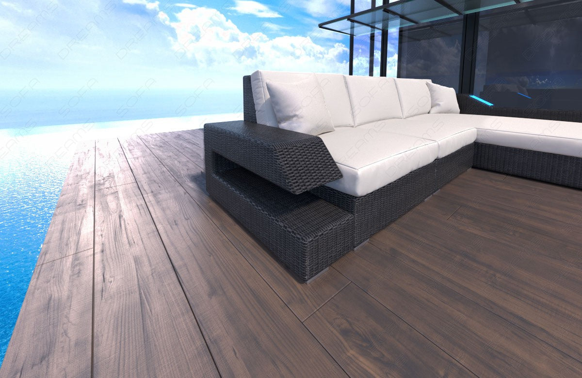 Rattansofa Ravenna L Form mit Polsterauflagen in creme