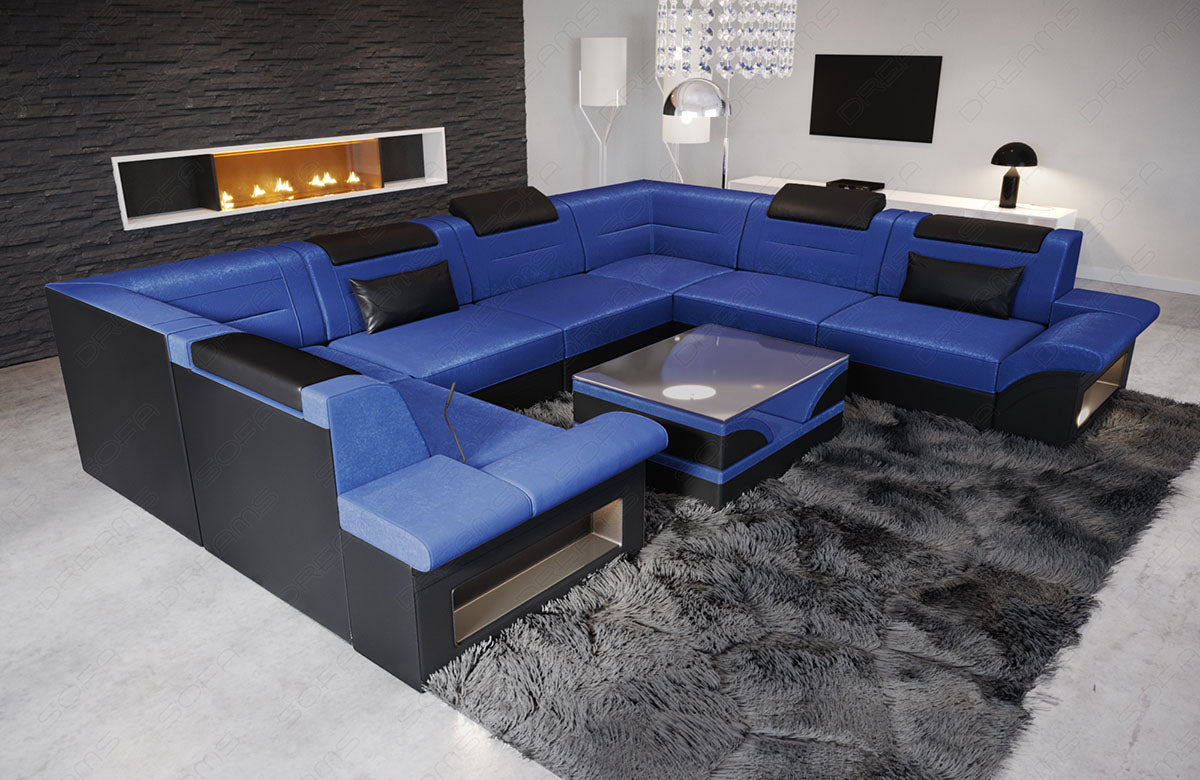 Samstoff Sofa Brianza U Form in blau-schwarz - SunVelvet1027