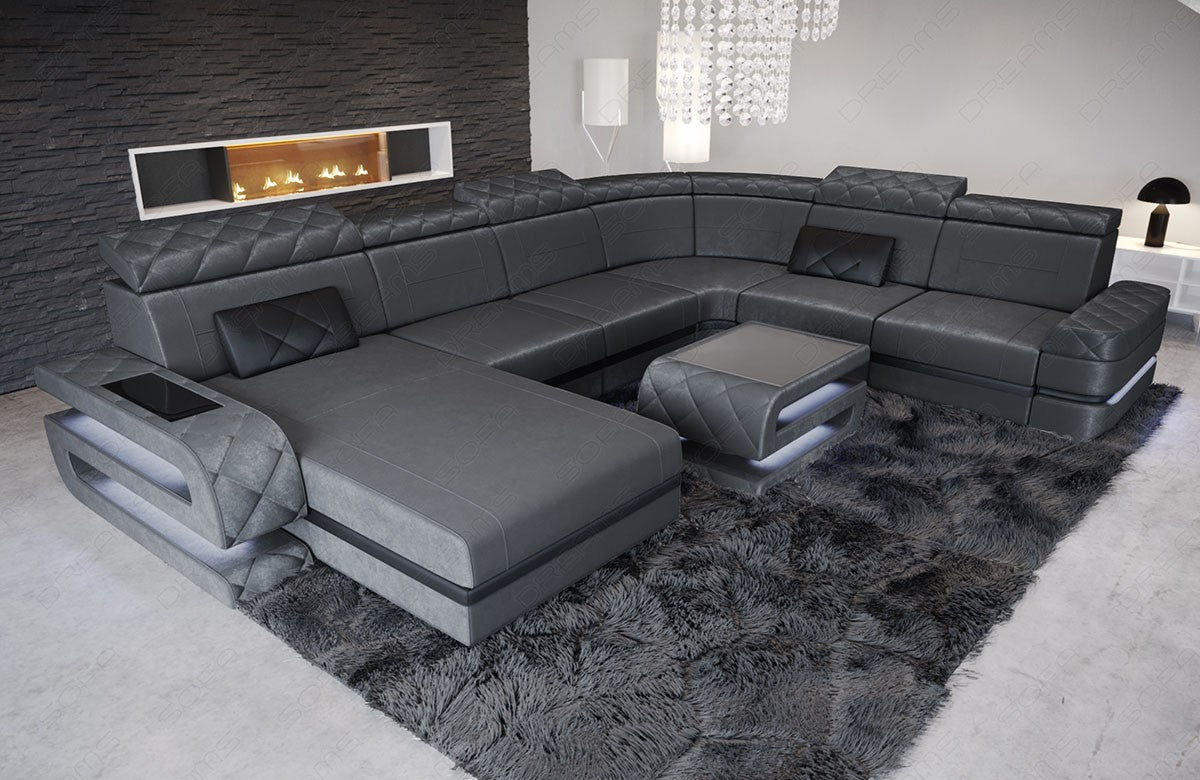 Samt Stoff Wohnlandschaft Bologna XXL in silbergrau - SunVelvet1014 Akzentfarbe schwarz