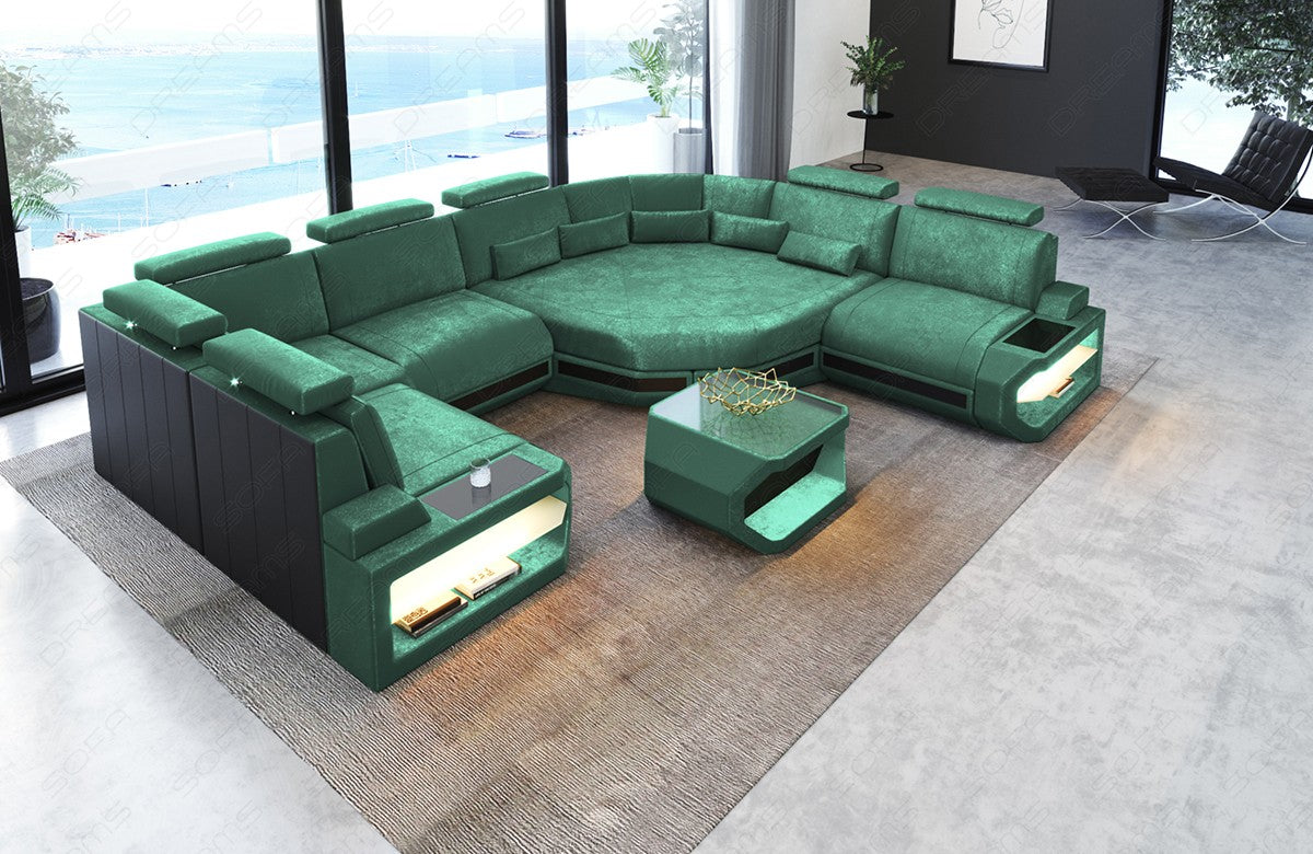 Samtstoff Polster Wohnlandschaft Asti U Mini in türkis - SunVelvet1008