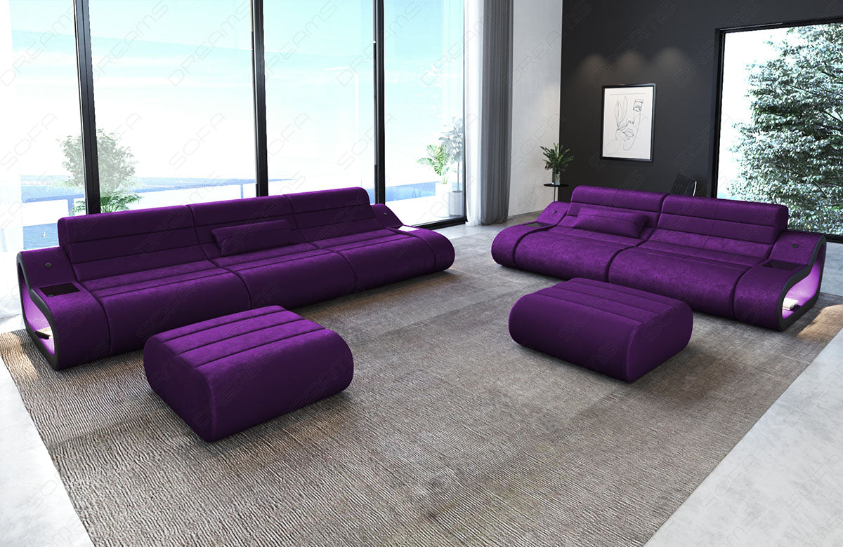 Moderne Sofagarnitur Concept 3-2 mit Samtstoff in lila - SunVelvet1028