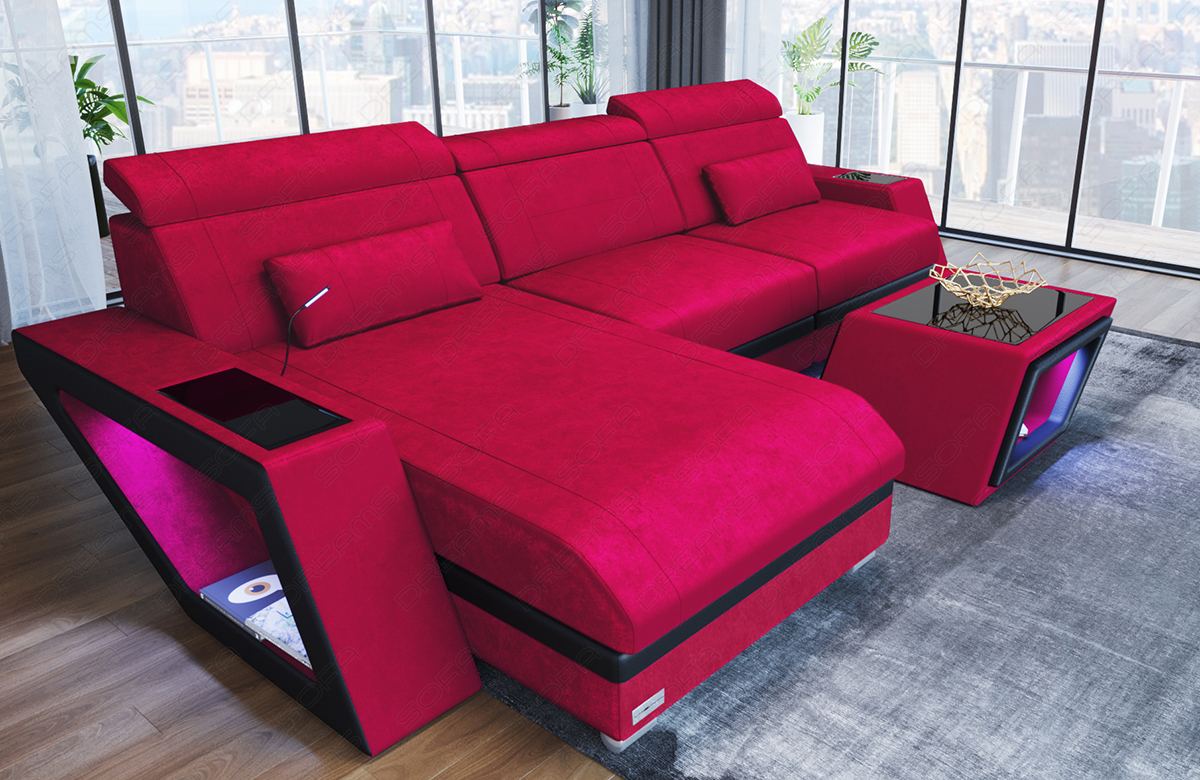 Polster Ecksofa Catania L Form in rot - SunVelvet1010