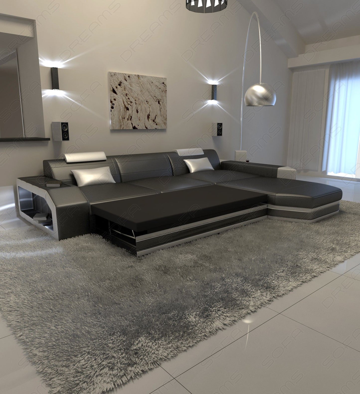 Ecksofa Prato L Form mit optionaler erhältlicher Bettfunktion