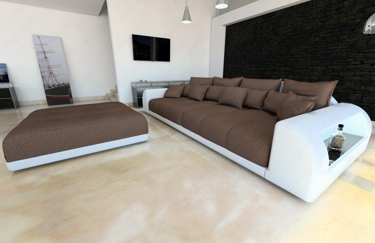 Bigsofa Miami in braun - Hugo8 - (Hocker und LED-Beleuchtung optional erhältlich)