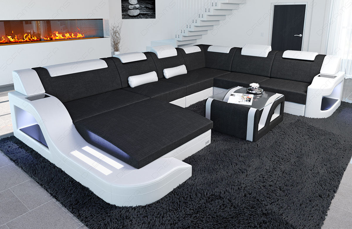Polster Sofa Wohnlandschaft Palermo XXL in schwarz - Hugo14 Strukturstoff