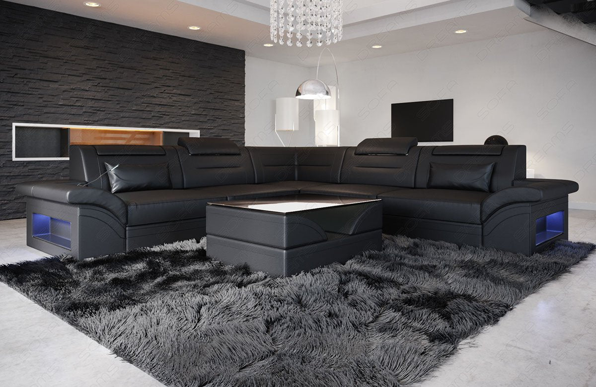 Leder Ecksofa Brianza L Form in schwarz