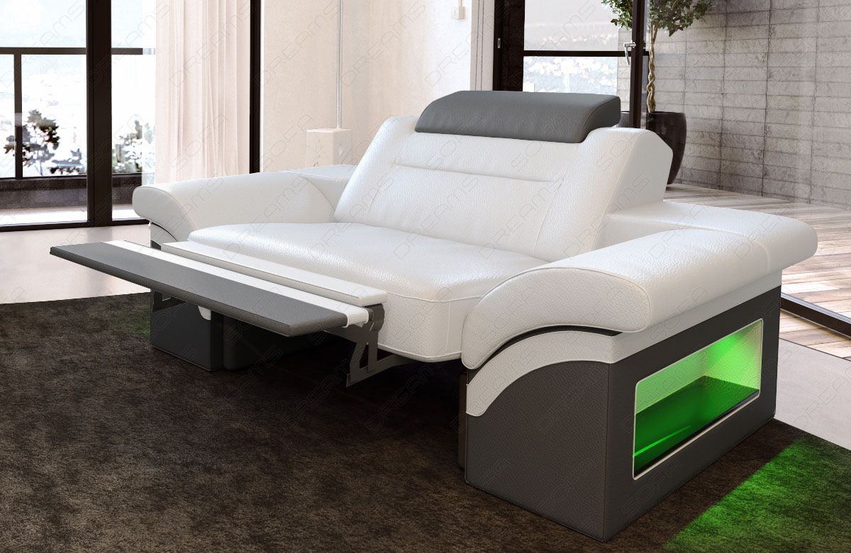 Ledersessel Monza in weiss-grau - Die LED Beleuchtung, USB Anschluss und Relaxfunktion sind optional erhältlich.