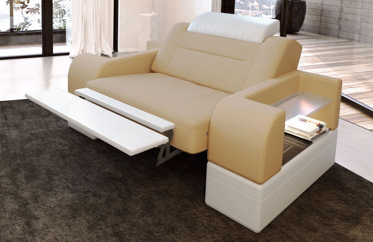 Designer Sessel modern Parma in beige - Mineva4 - Die LED Beleuchtung, USB Anschluss und Relaxfunktion sind optional erhältlich.