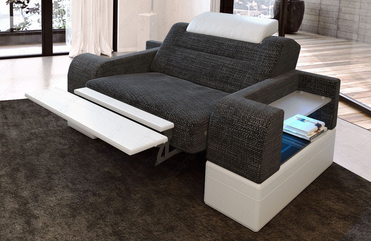 Relax Sessel modern Parma mit verstellbaren Kopfstützen in Webstoff - schwarzgrau - Hugo12 - Die LED Beleuchtung, USB Anschluss und Relaxfunktion sind optional erhältlich.