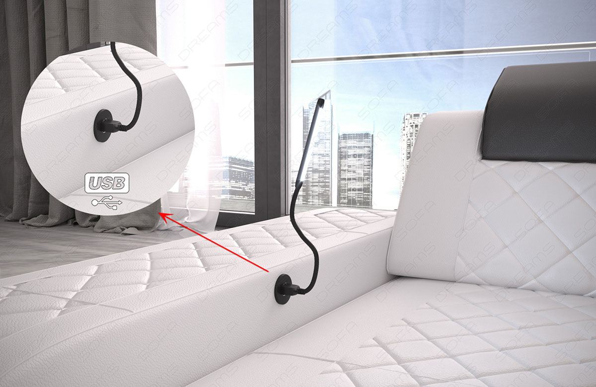 Detailbild des optional erhältlichen USB-Anschlusses für das Sofa Berlin