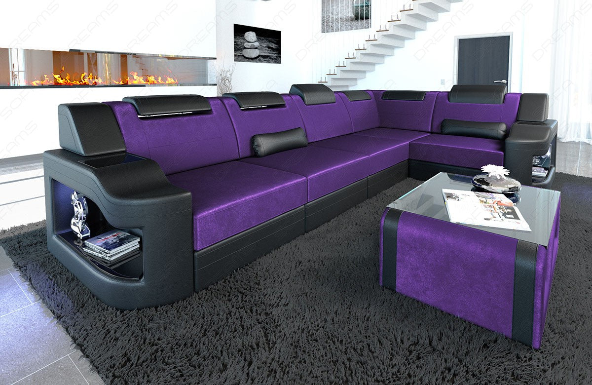 Polster Eckcouch Padua L mit LED in Samtstoff SunVelvet1028 - lila
