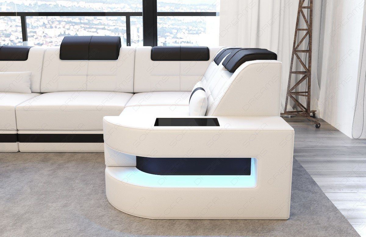 Designersofa Como Leder mit verstellbaren Kopfstützen - weiss-schwarz