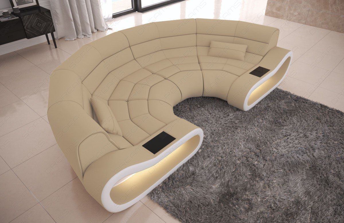 Polsterstoff Bigsofa Concept mit LED-Beleuchtung in beige - Mineva4 Mikrofaser Stoff