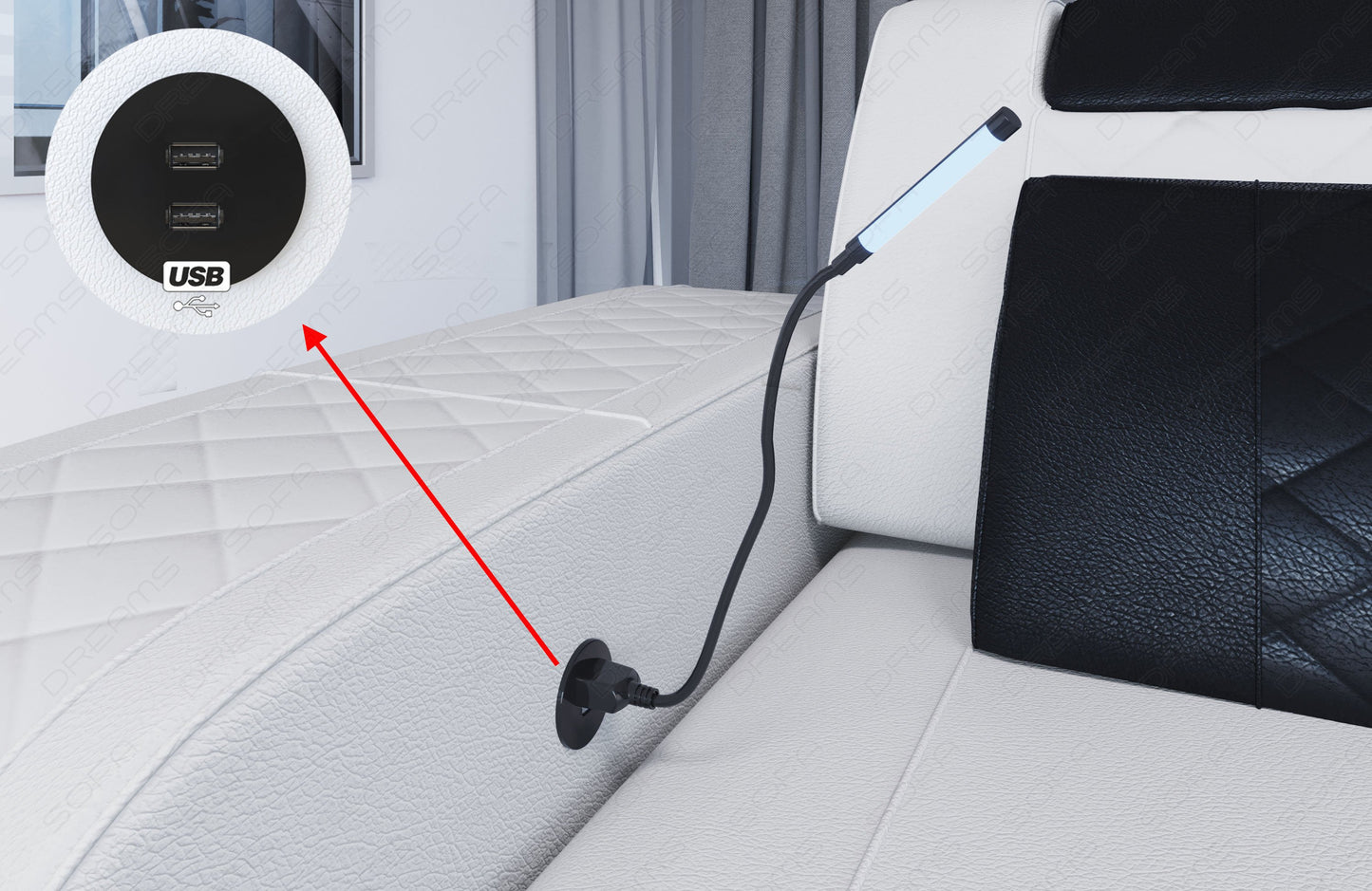 Detailbild optionaler USB Port zum Laden diverser Geräte inkl. LED Leselampe