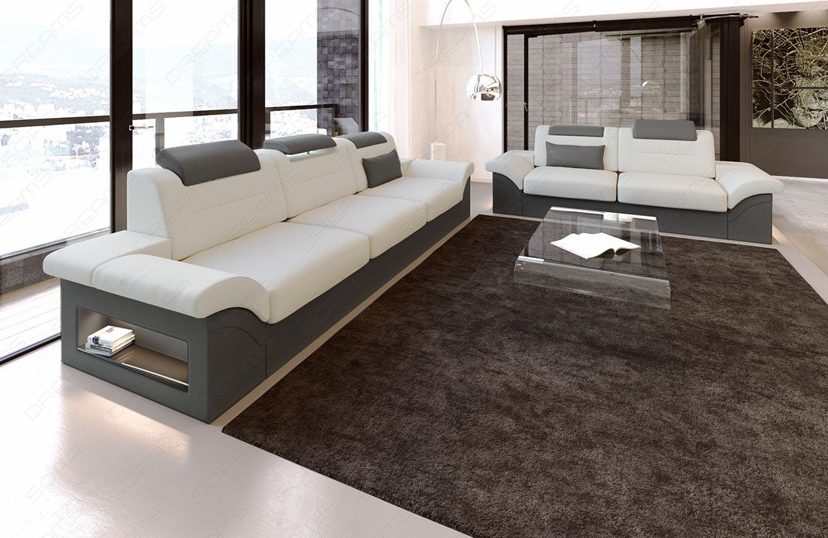 Sofa Garnitur Monza im Mikrofaser Stoff Bezug Mineva1 - elfenbein Nebenfarbe grau