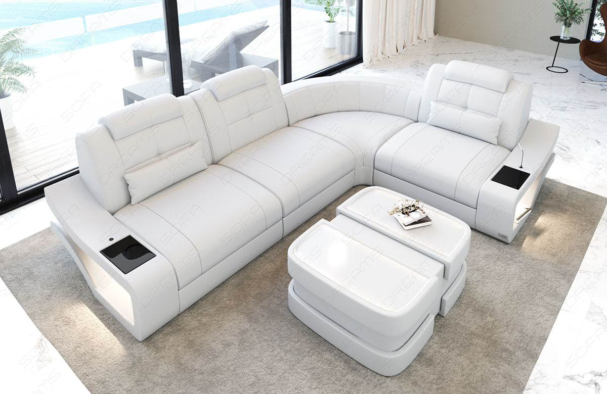 Ledersofa Elena Mini L Form in komplett weiß