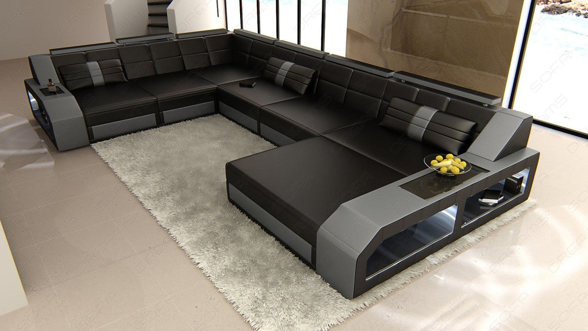 Leder Wohnlandschaft Matera in schwarz-grau