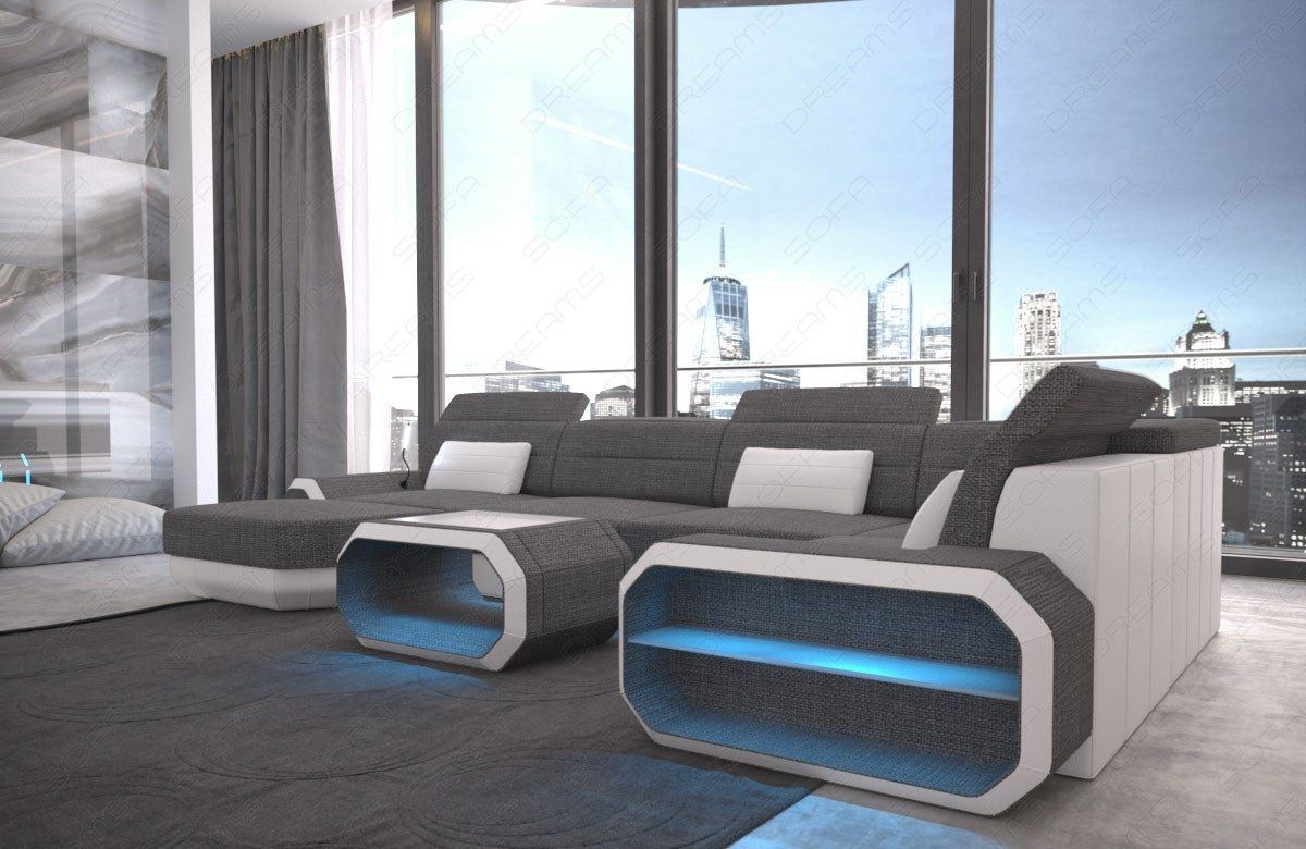 Polsterstoff Sofa Roma U Form in grau - Hugo5 - Detailansicht der kleinen Armlehne