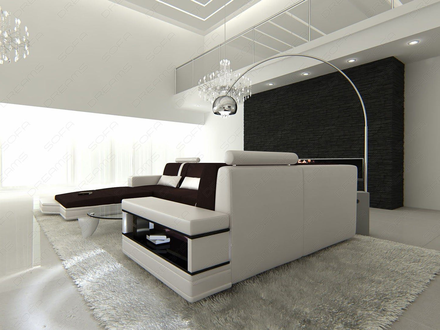 Moderne Polster Wohnlandschaft Messana U Form in mokka - Mineva18