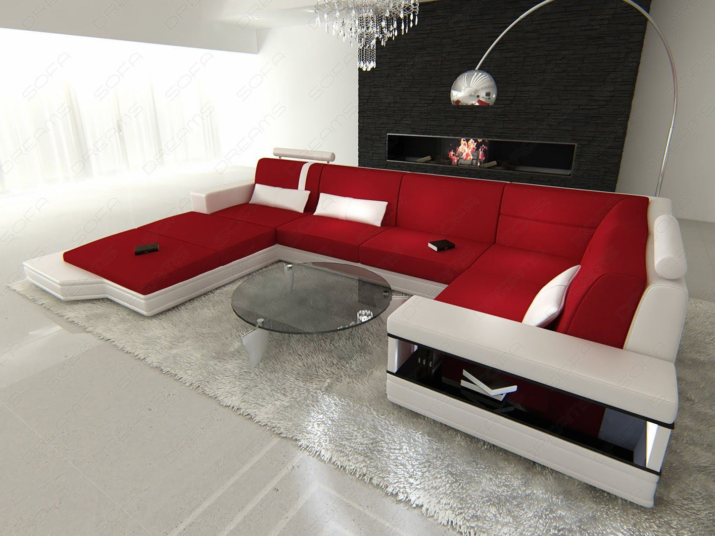 Moderne Polster Wohnlandschaft Messana U Form in rot - Mineva20