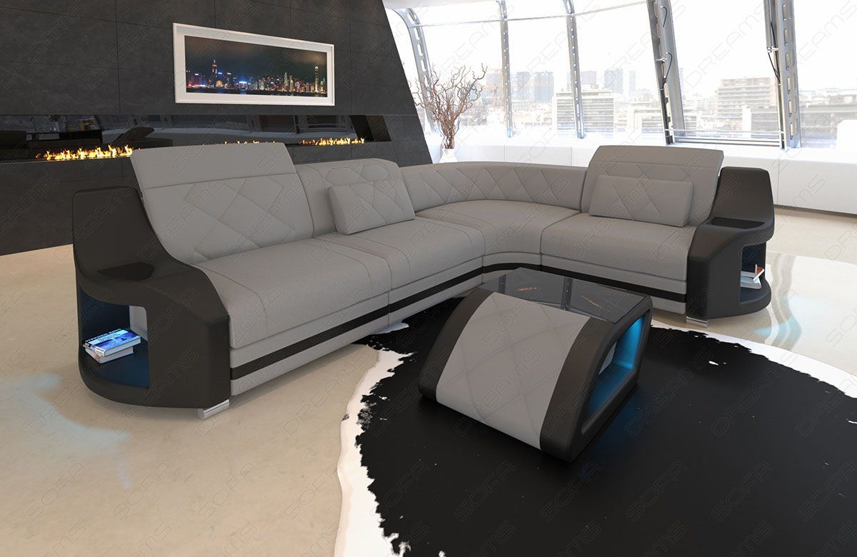 Eckcouch Genua L Form in grau - Mineva15 Mikrofaser Stoff