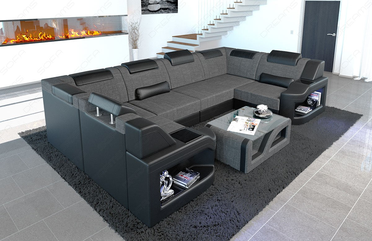 Designer Polster Wohnlandschaft Padua U Form in grau - Hugo5 Strukturstoff