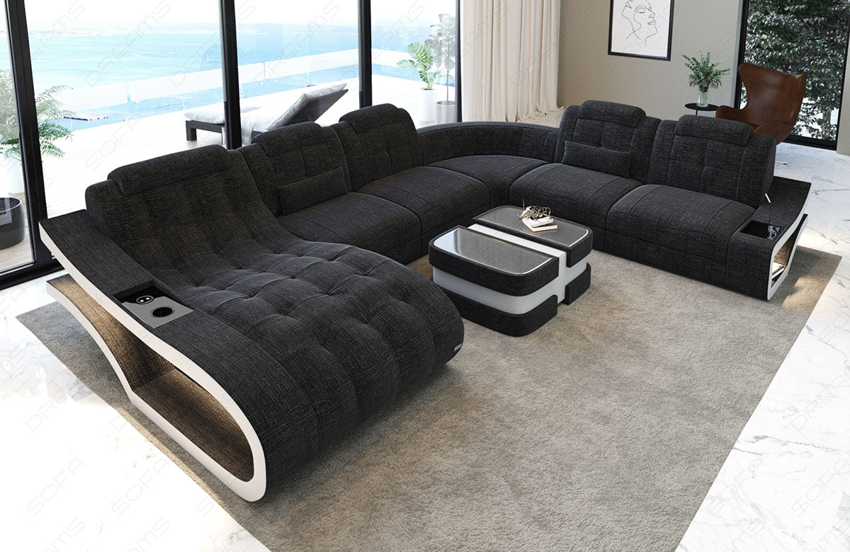 Polster Wohnlandschaft Elegante XXL Strukturstoff in schwarzgrau - Hugo12