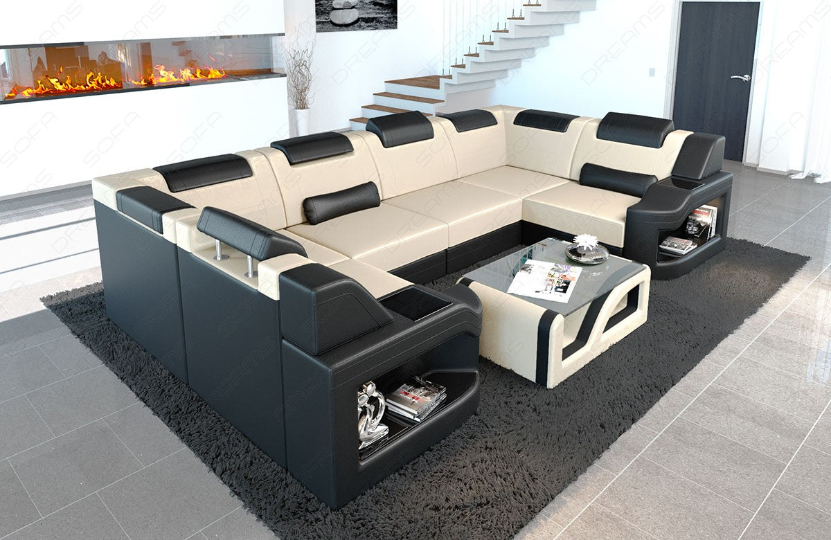 Luxus Wohnlandschaft Padua U Form mit verstellbaren Kopfstützen in Samtstoff SunVelvet1001 - creme