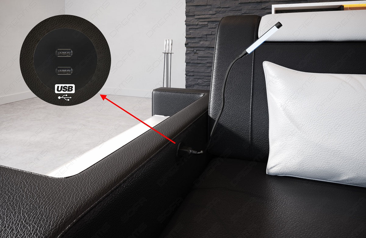 Detailbild des optional erhältlichen USB-Anschlusses beim Sofa Trivento