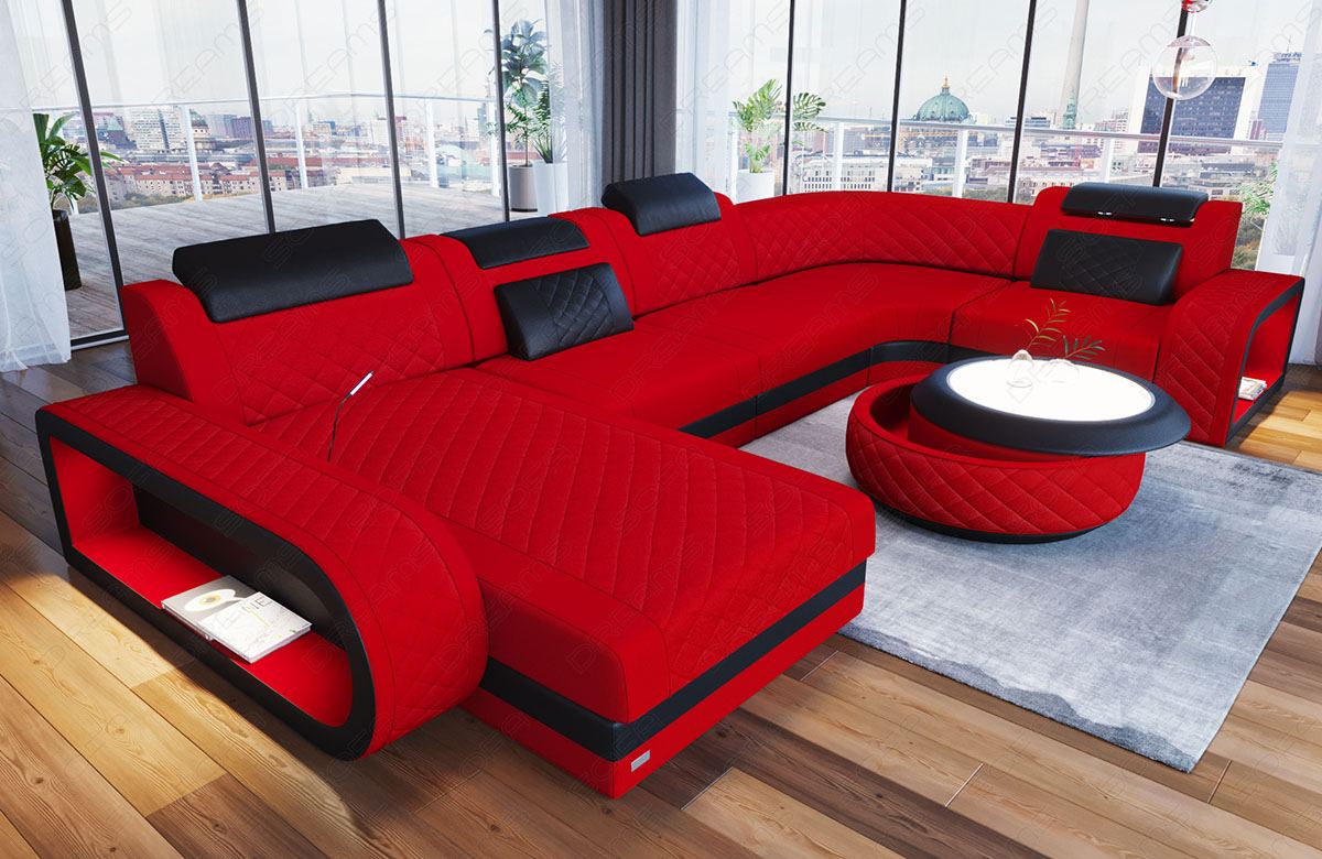 Sofa Berlin U Form in Stoff als Stoffsofa Mini in rot - Mineva20
