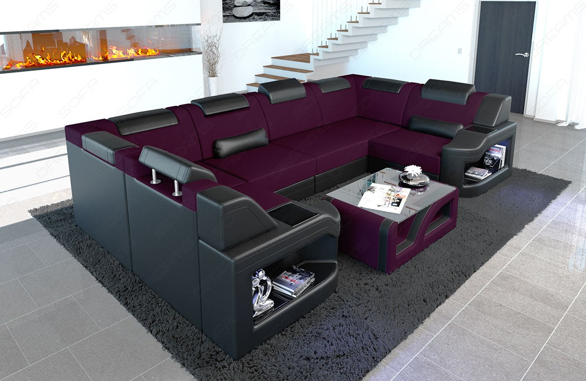 Design Stoff Wohnlandschaft Padua U Form in lila - Mineva13 Mikrofaser Stoff