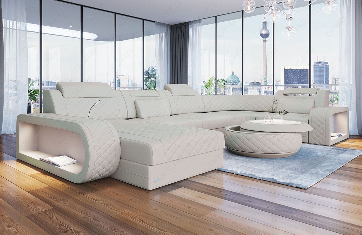 Ledersofa Berlin U Form Mini - Sitzbreite 60 cm in Farbe beige