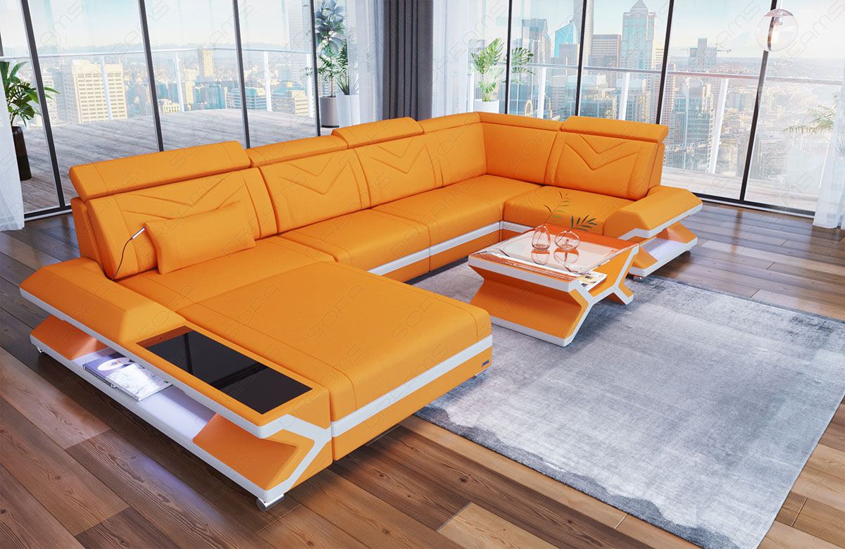 Sofa Wohnlandschaft Napoli U Form in apricot - Mineva16