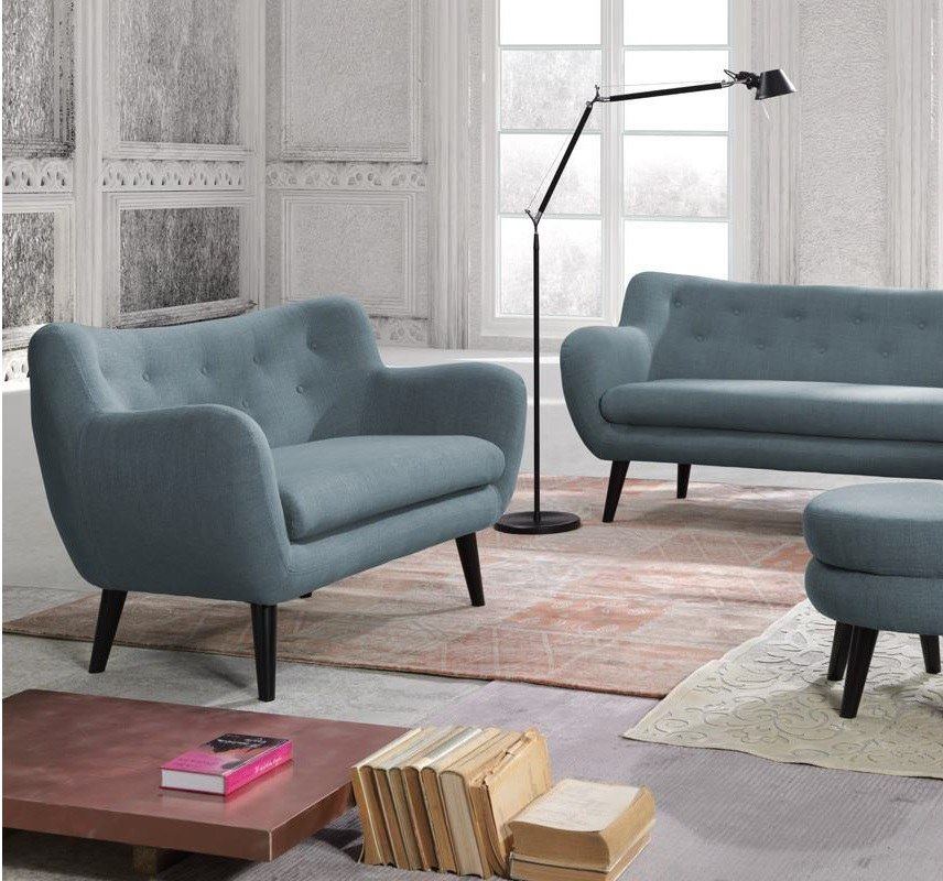 Sofagarnitur 3+2+1 Köln blau Polsterbezug mit optionalen Hocker