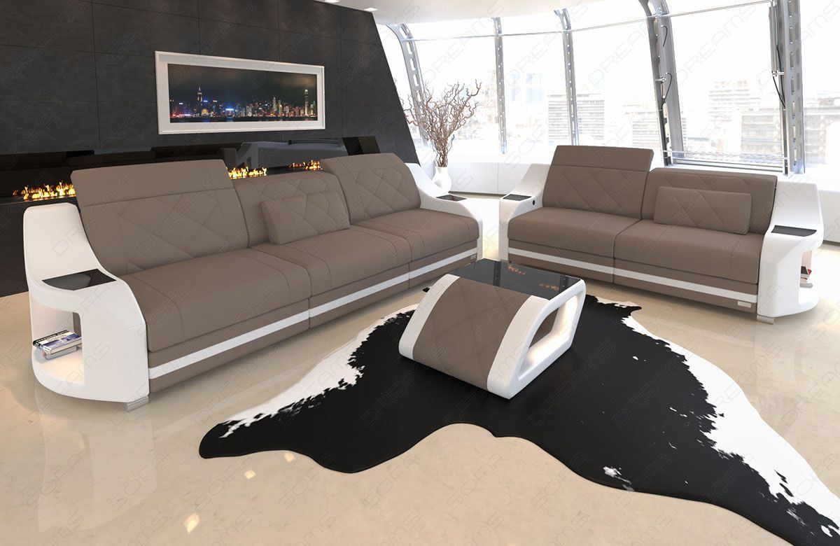 Sitzgruppe Stoff Sofa Swing 3er 2er in weiss - Mineva21